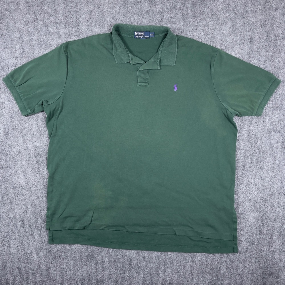 Vtg Polo Ralph Lauren Polo Shirt Mens XXL Green Short Sleeve Purple Pony Logo